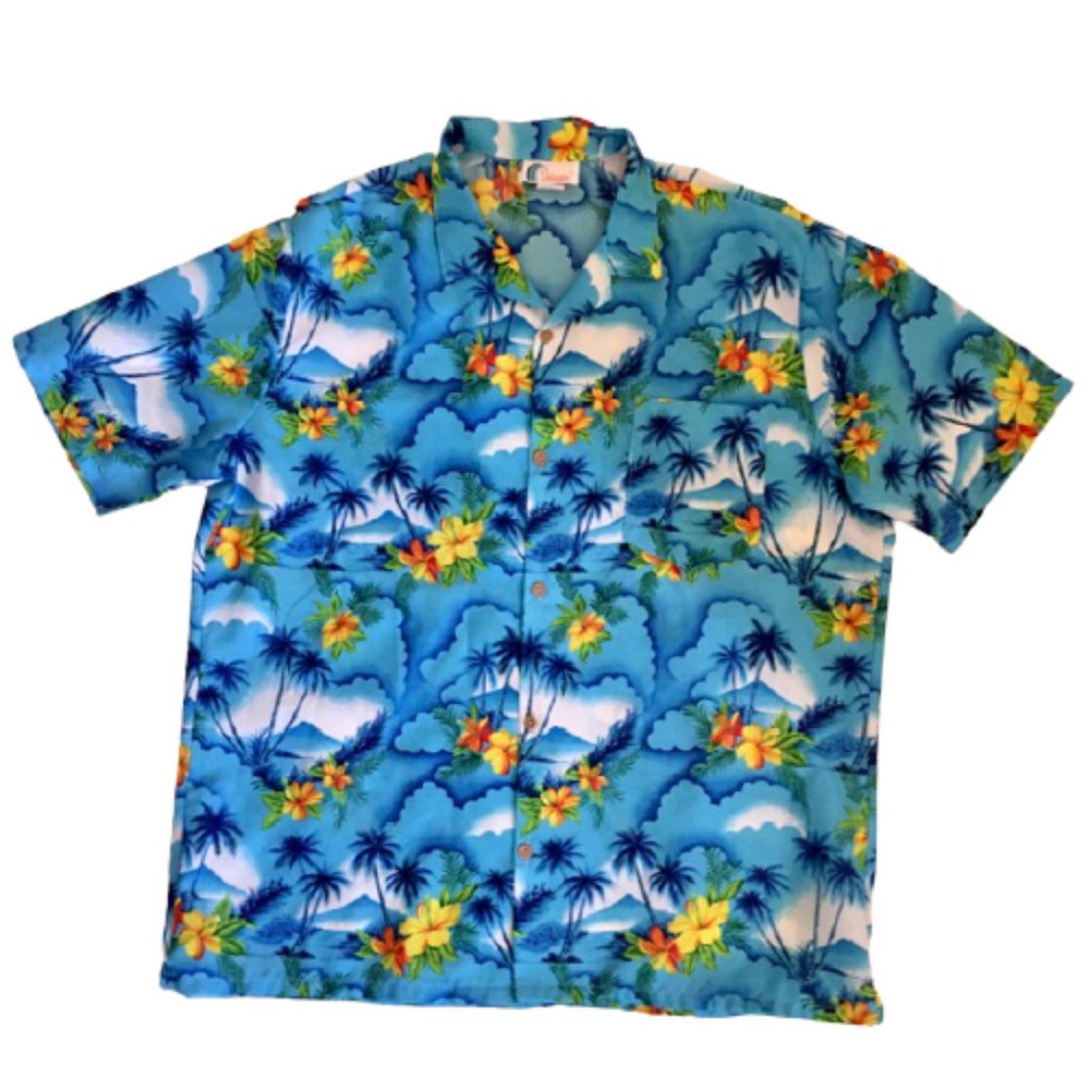 Islander Hawaiian Shirt Vintage 1970s Blue XL